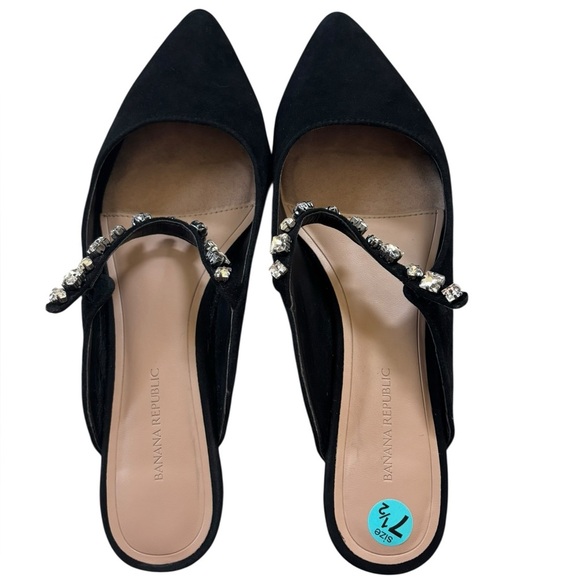 Banana Republic Embellished Strap Suede Mule pointed toe mirrored heel black 7.5 - Picture 3 of 14